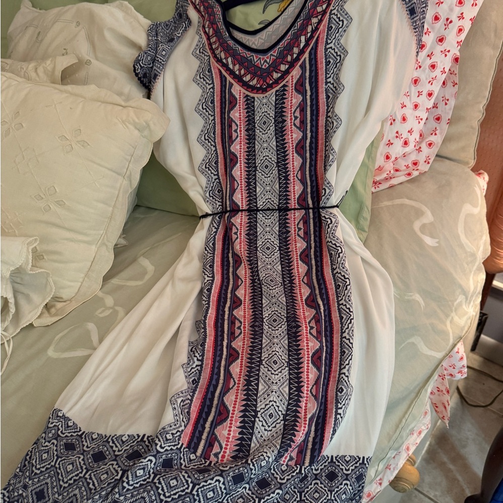 Patchington Geometric Print Mini Dress - White, Pink, Navy